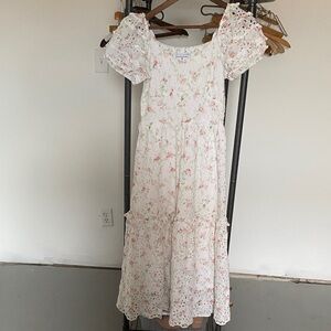 Love shack fancy White Floral Puff-Sleeve Dress XS